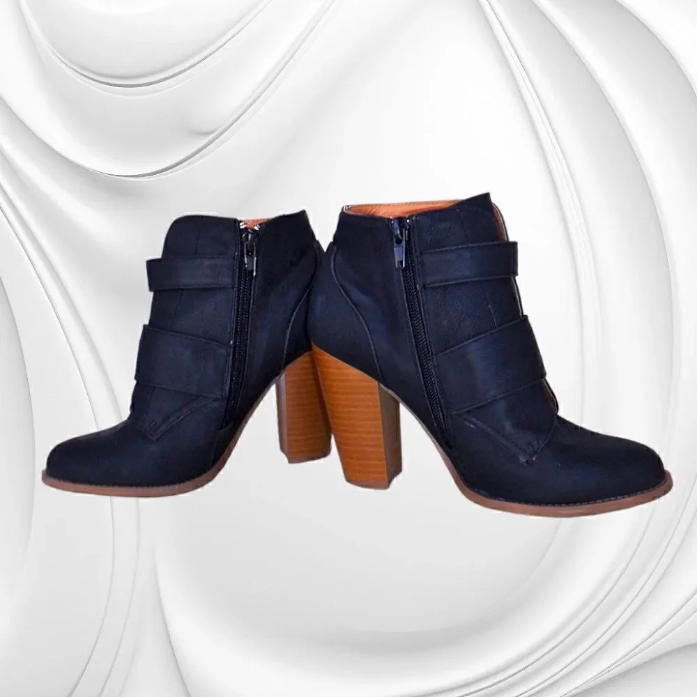 Qupid black ankle buckle heeled fallwear boots